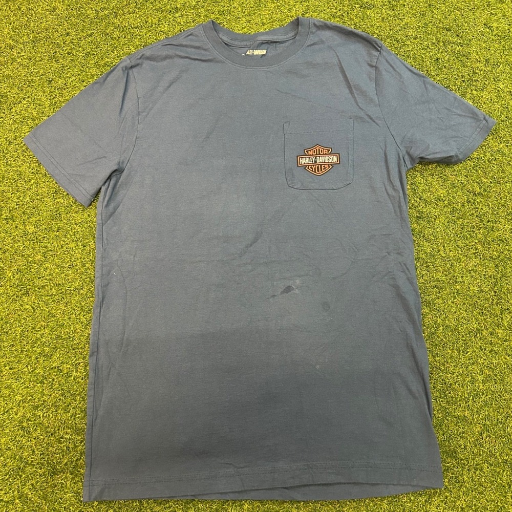 Harley-Davidson Mens Blue Pocket T-Shirt Bar & Shield Logo Graphic Tee Size M